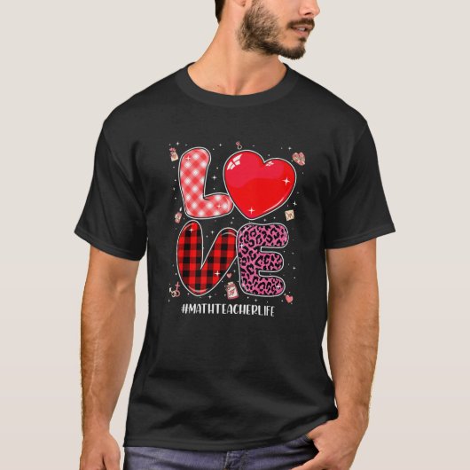 T-shirt Love Math Enseignant Leopard Buffalo Plaid Valenti (Devant)
