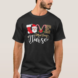T-shirt Love Med Surg Nurse Père Noël Stethoscope Leopard
