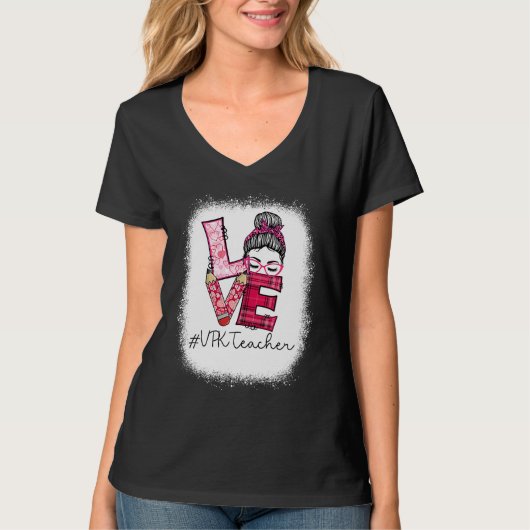 T-shirt Love Messy Bun VPK Teacher Squad Valentine's Day M (Devant)