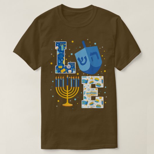 T-shirt LOVE Mignonne Hanoukka Décorations Dreidel Menorah (Design devant)