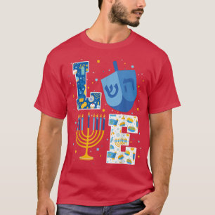 T-shirt LOVE Mignonne Hanoukka Décorations Dreidel Menorah