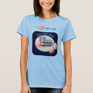 T-shirt Love My Cat Pink Tulips Frame Your Photo