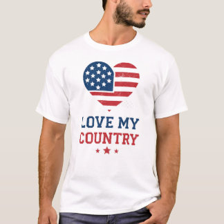 T-shirt Love My Country Patriotic Heart USA Flag Vintage