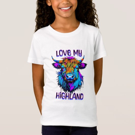 T-Shirt Love my Highland Cows Cyberpunk Style Art (Devant)