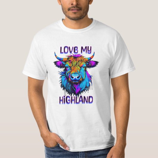 T-shirt Love my Highland Cows Cyberpunk Style Art (Devant)