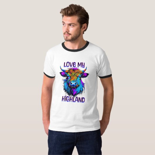 T-shirt Love my Highland Cows Cyberpunk Style Art (Devant entier)