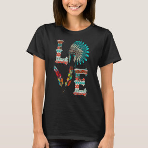 T-shirt LOVE Native American Indian Headdress with Feather