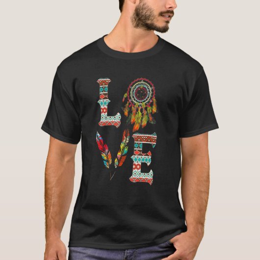 T-shirt LOVE Native American Indian Headdress With Feather (Devant)