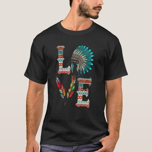 T-shirt LOVE Native American Indian Headdress with Feather (Devant)