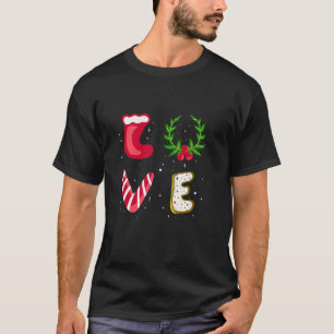 T-shirt Love Noël Sucre de canne Snowflakes Noël Soc
