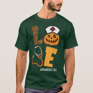 T-shirt Love Nurse Citrouille Leopard Automne Halloween Th