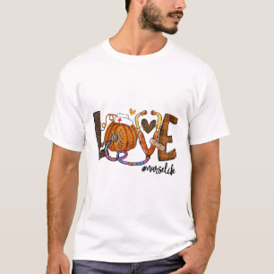 T-shirt Love Nurse Life Citrouille Leopard Automne Hallowe