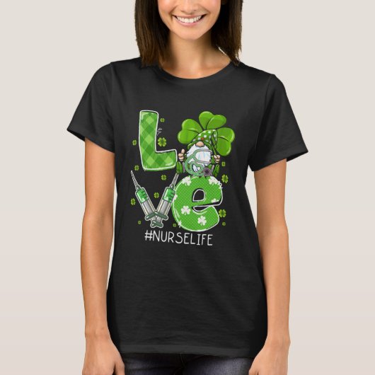 T-shirt LOVE Nurse Life Irish Gnome Nurse Scrub St Patrick (Devant)