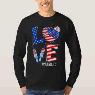 T-shirt Love Nurse Life Scrub 4 juillet American Flag Pa