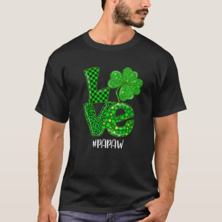 T-shirt Love Papaw St Patrick's Day Green Plaid Leopard Sh