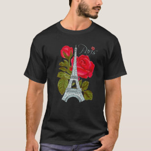 T-shirt Love Paris Tour Eiffel avec Rose Français Love Fra