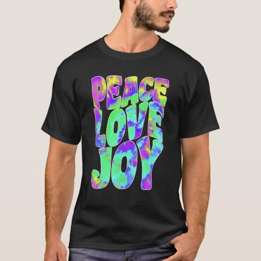 T-shirt Love Peace Joy Hippie Tie Dye Batik Style (Devant)