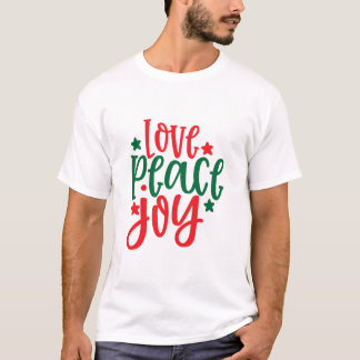 T-shirt Love Peace Joy Red Green Typographie
