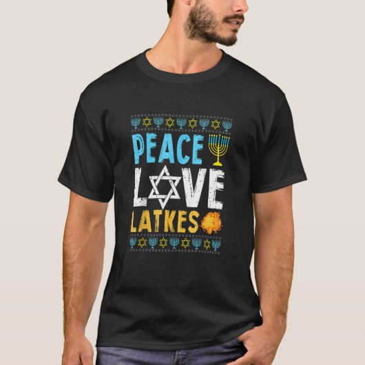T-shirt Love Peace Latkes Hanoukka Chanukah Gift juif (Devant)