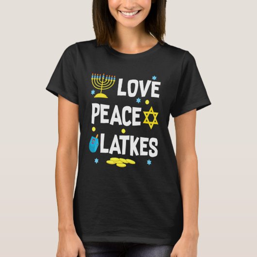 T-shirt Love Peace Latkes Hanoukka Chanukah juif (Devant)