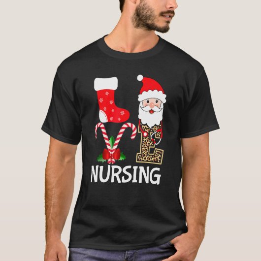 T-shirt Love Père Noël Nursing Stethoscope Leopard Christm (Devant)