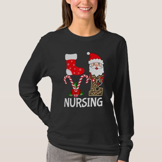 T-shirt Love Père Noël Nursing Stethoscope Leopard Christm (Devant)