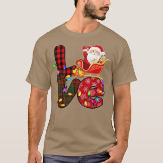 T-shirt Love Père Noël Xmas Lights Red Buffalo Plaid Snowi