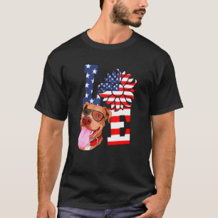 T-shirt Love Pitbull Tournesol Drapeau USA Rouge Bleu 4 Ju