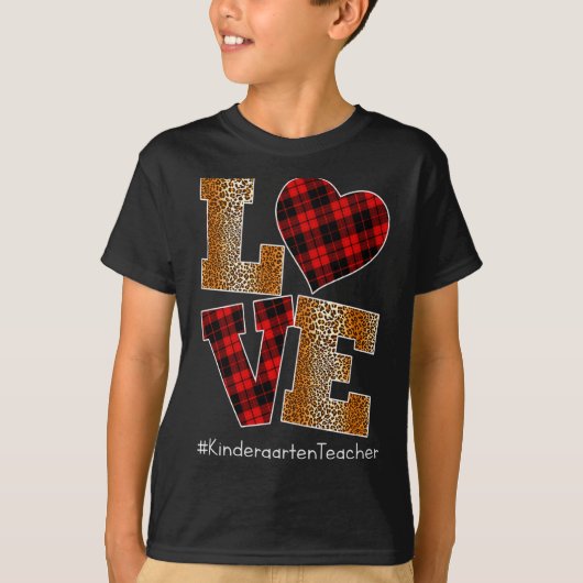 T-shirt Love Plaid Red Leopard Kindergarten Teacher Valent (Devant)