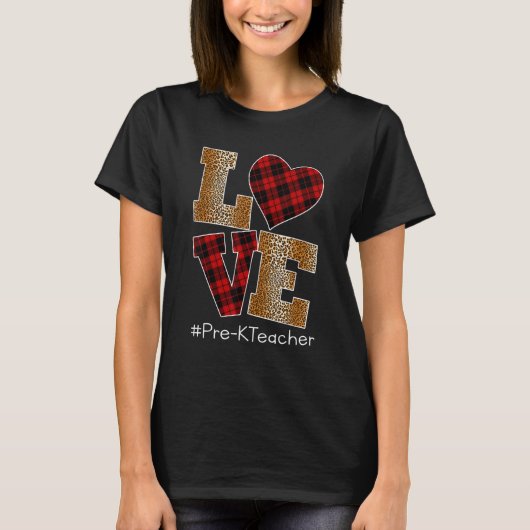 T-shirt LOVE Plaid Red Leopard Pre-k Teacher Valentines Da (Devant)