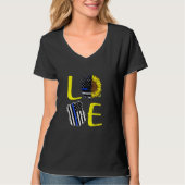 T-shirt Love Police Blue Line Sunflower Art (Devant)