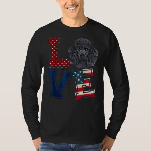 T-shirt Love Poodle Face Drapeau Américain Patriotique 4èm