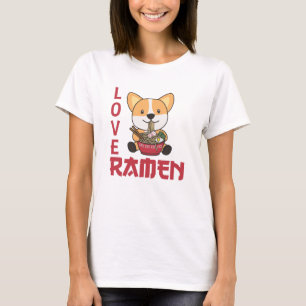 T-shirt Love Ramen Cute Corgi Kawaii Chiens Nouilles