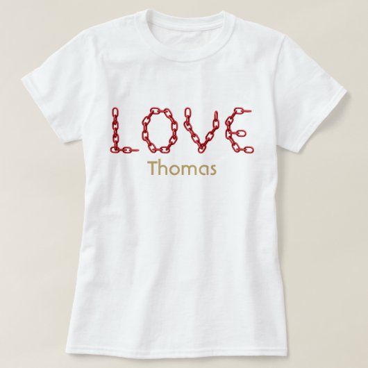 T-shirt Love Red Chain Letters Gold Nom Customisé (Design devant)