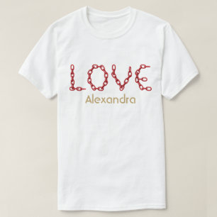 T-shirt Love Red Chain Letters Gold Nom personnalisé