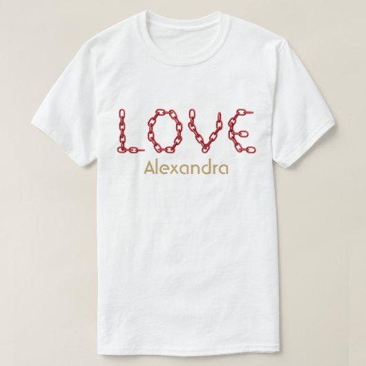 T-shirt Love Red Chain Letters Gold Nom personnalisé (Design devant)