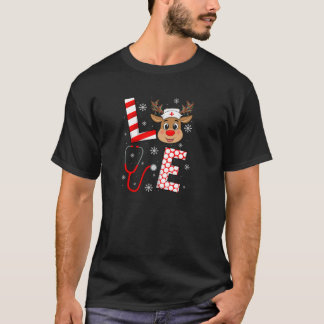 T-shirt Love Reindeer Nurse Christmas Crew Funny Stethosco