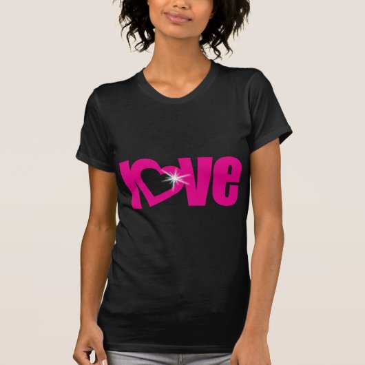 T-shirt "love" rose étincelant noir (Devant)