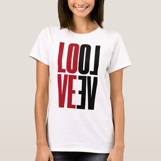 T-shirt Love rouge noir miroir vertical haute typographie (Devant)