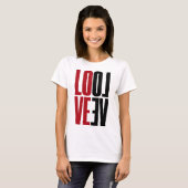 T-shirt Love rouge noir miroir vertical haute typographie (Devant entier)