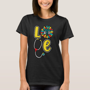 T-shirt Love RT Stethoscope Tournesol Thérapie respiratoir