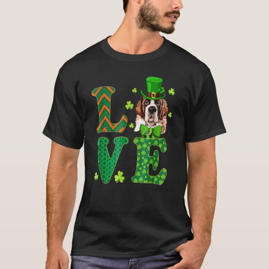 T-shirt Love Saint Bernard Dog St Patricks Day (Devant)
