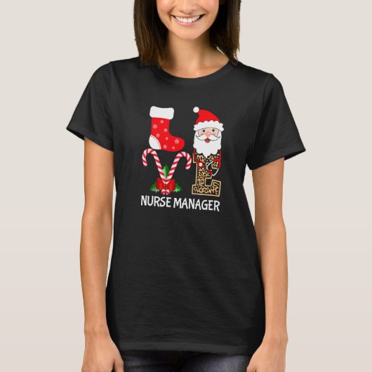 T-shirt Love Santa Hat Stethoscope Nurse Manager Leopard C (Devant)