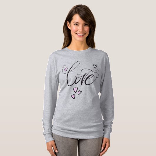 T-shirt Love Script Cœur & Soleil | Long Graphique Féminin (Devant entier)
