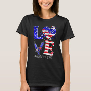 T-shirt Love Scrub Life Nurse 4 juillet American Flag Pa
