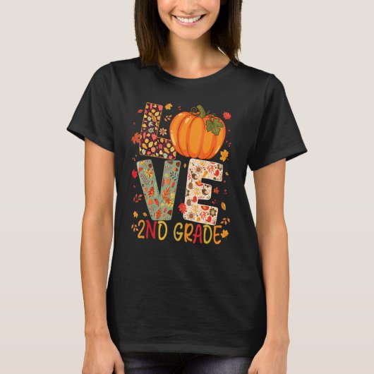 T-shirt Love Second Grade Happy Fall Thanksgiving Women 2n (Devant)
