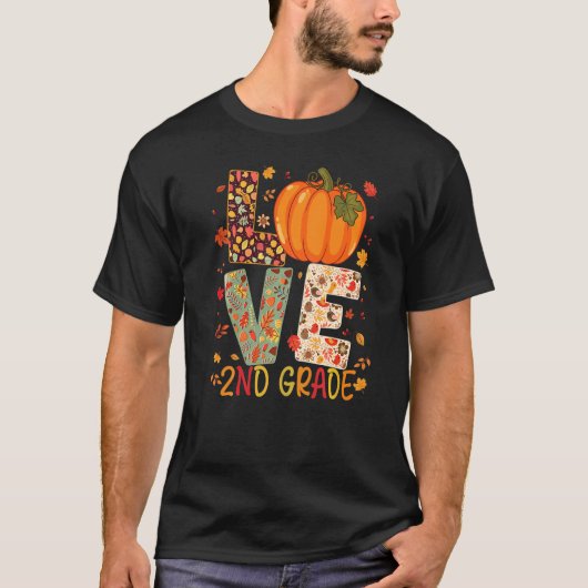 T-shirt Love Second Grade Happy Fall Thanksgiving Women 2n (Devant)