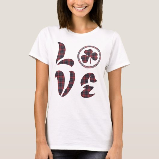 T-shirt Love Shamrock Plaid Tartan Pattern (Devant)