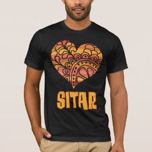 T-shirt Love Sitar Orange Mandala Heart Musique indienne