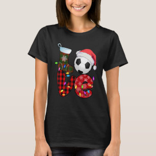 T-shirt Love Soccer Ball Xmas Lights Red Buffalo Plaid